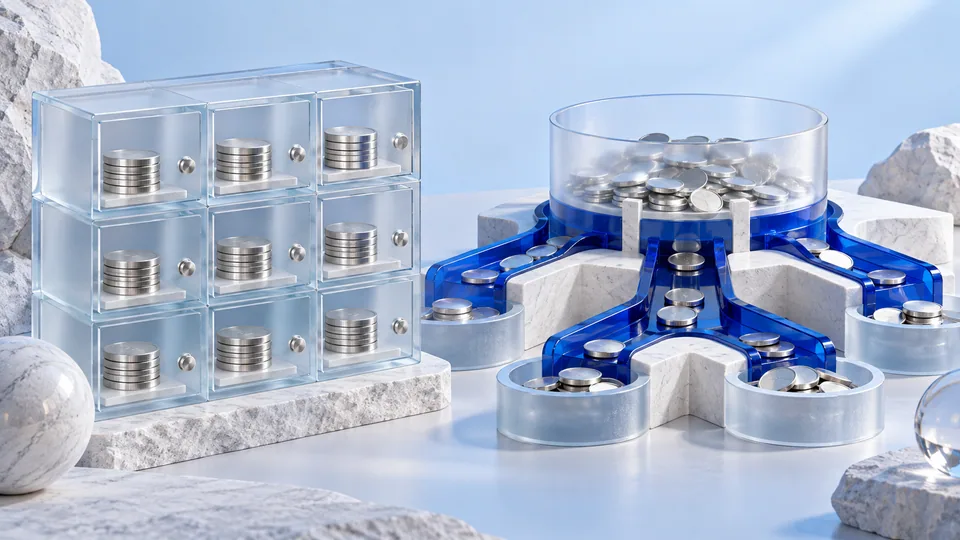 Separate glass compartments and a shared pool illustrate different margin arrangements.